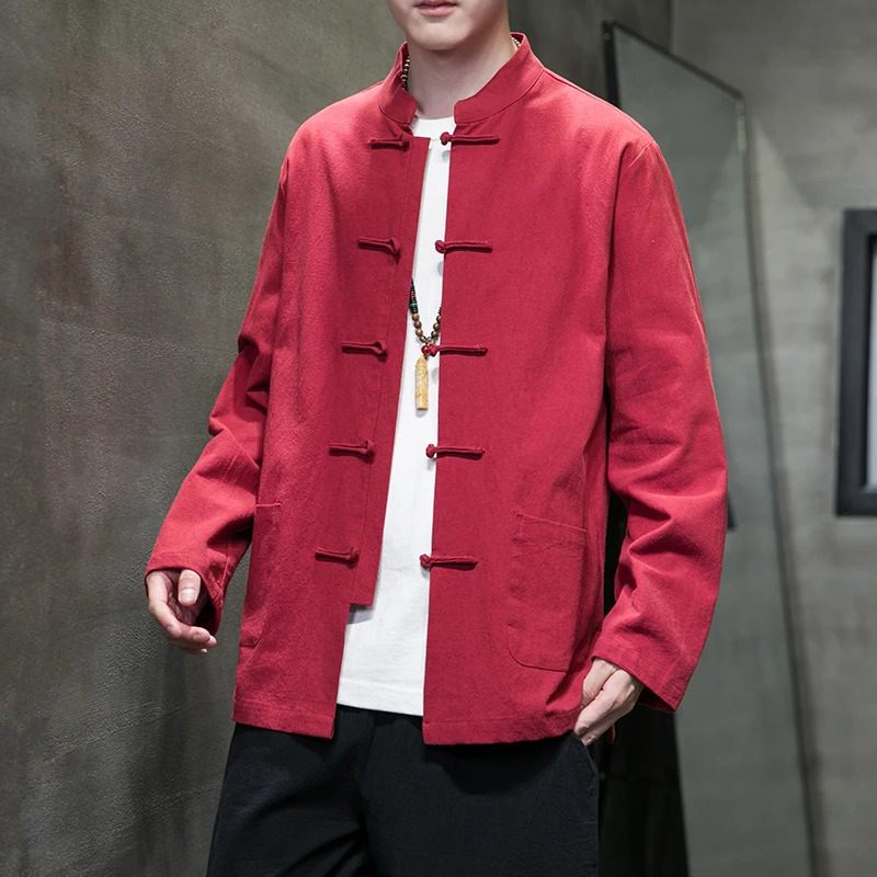 Black White Chinese Shirt Man Cotton Linen Tang Suit Top Spring Autumn Long Sleeve Kung Fu Shirt Traditional Men Blouses 250917 - view 5