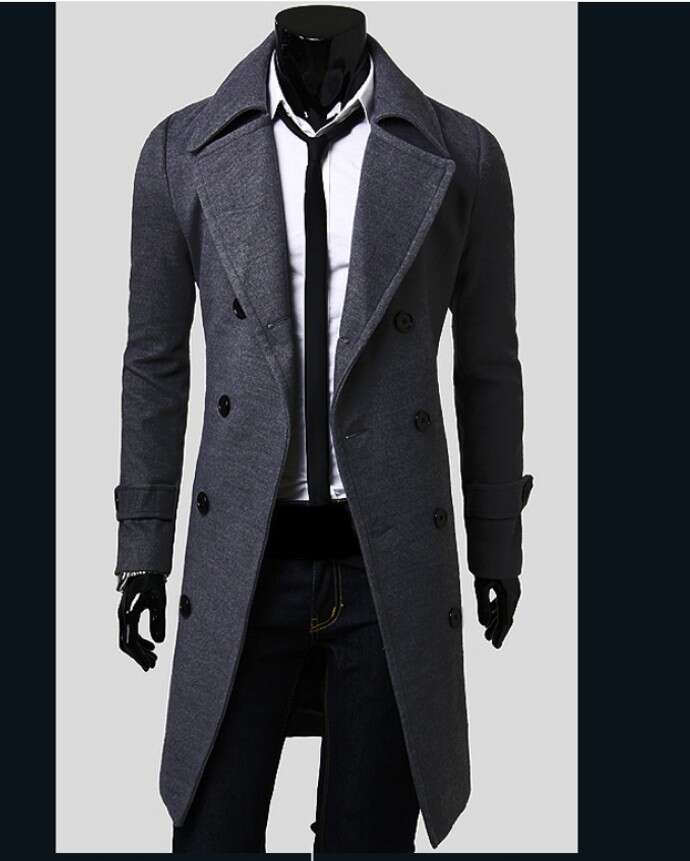 2025 New Men's Double-Breasted Nylon Trench Coat Mid-Length Slim Fit Casual Overcoat Jacket