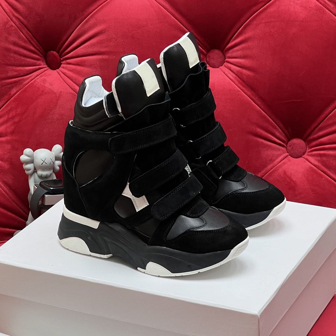 isabelle Marants shoes wedge Designer Shoes High Quality Hot Sale Black Genuine Leather women's wedge sneakers Casual shoes Chamois Suede marants shoes