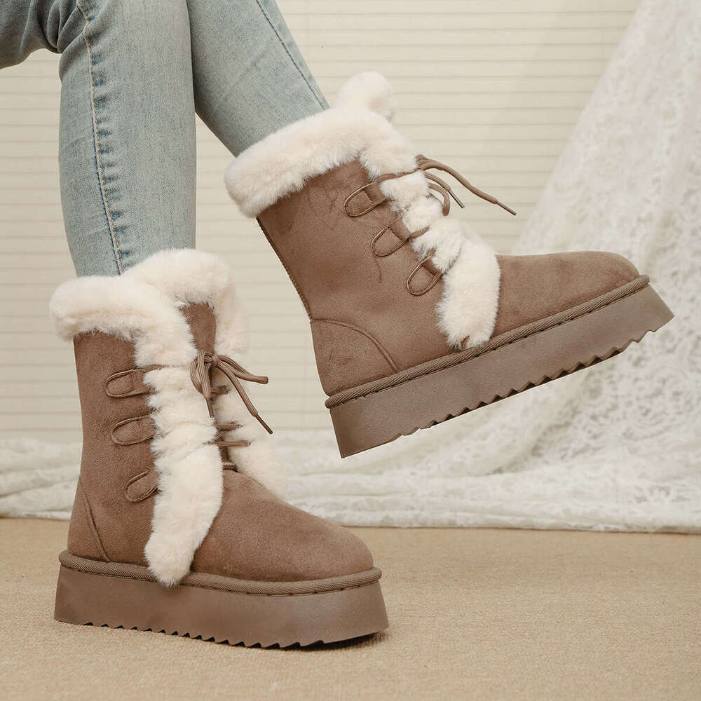 Designer Boots Women Anti-Slip Winter Snow Boots 2025 Winter New Design Fur-Lined Thick Warm Cotton Boots Brown Black Size 36-42