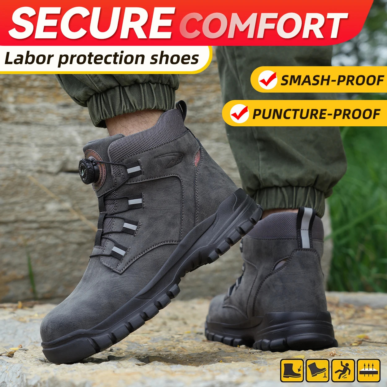 Rotating Button Work Shoes for Men Anti Puncture Sneakers Waterproof Safety Non Slip Steel Toe Tactical Boots 250917