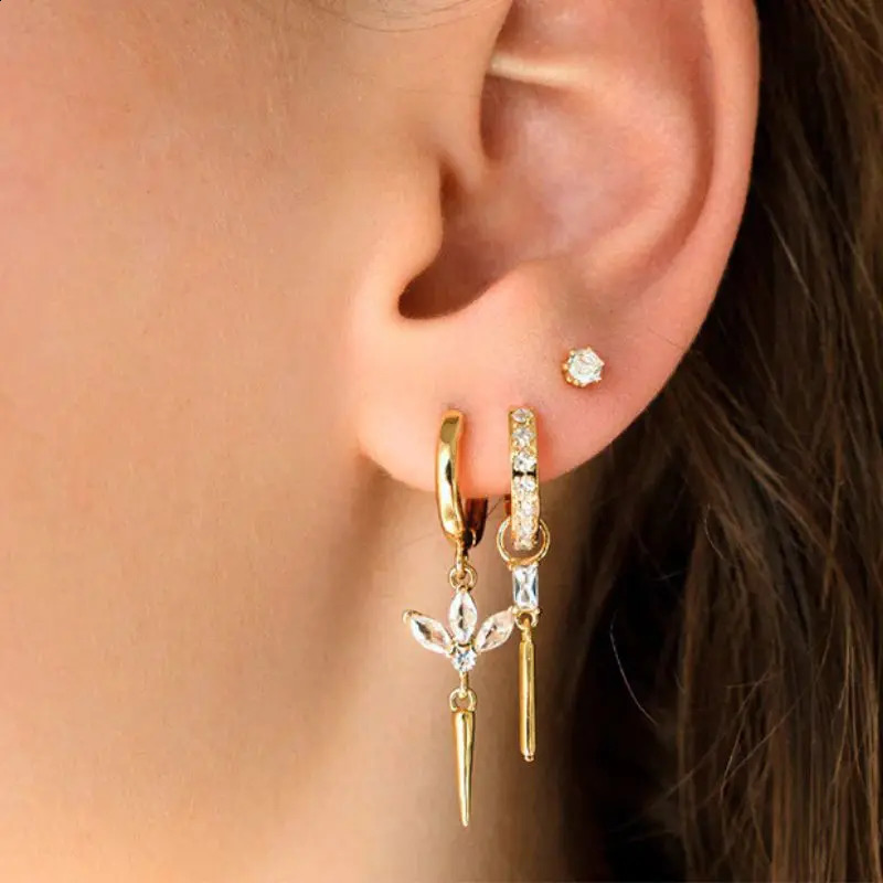 925 Sterling Silver Needle Punk Spike Rivet Pendant Earrings Womens Fashion Crystal Cone Geometry Hoop Earrings Fine Jewelry 250916