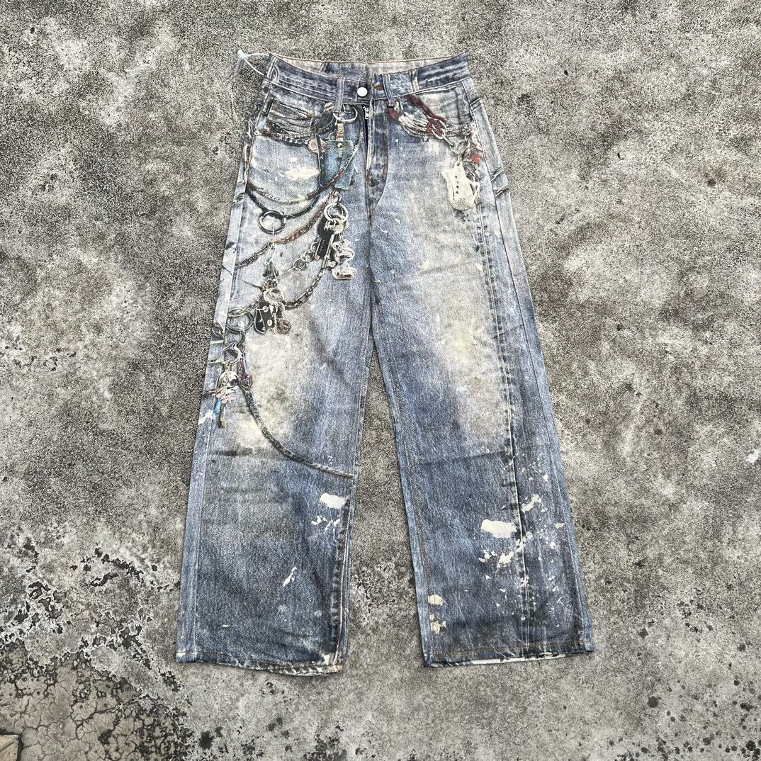 Men's Jeans Y2K Retro Knight Embroidered Loose Jean High Street Hip Hop Fashion Casual Trendy Couple Wide Leg Pants