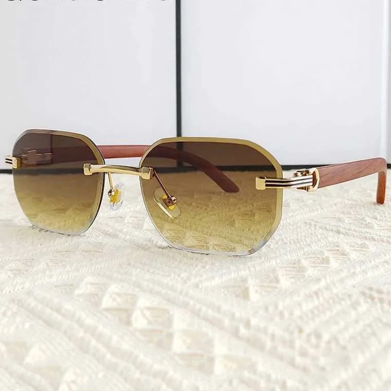 Square Rimless Sunglasses Vintage Men 2025 Luxury Brand Trendy Frameless Punk UV400 Eyewear Anti Blue Light Prescription Glasses CB