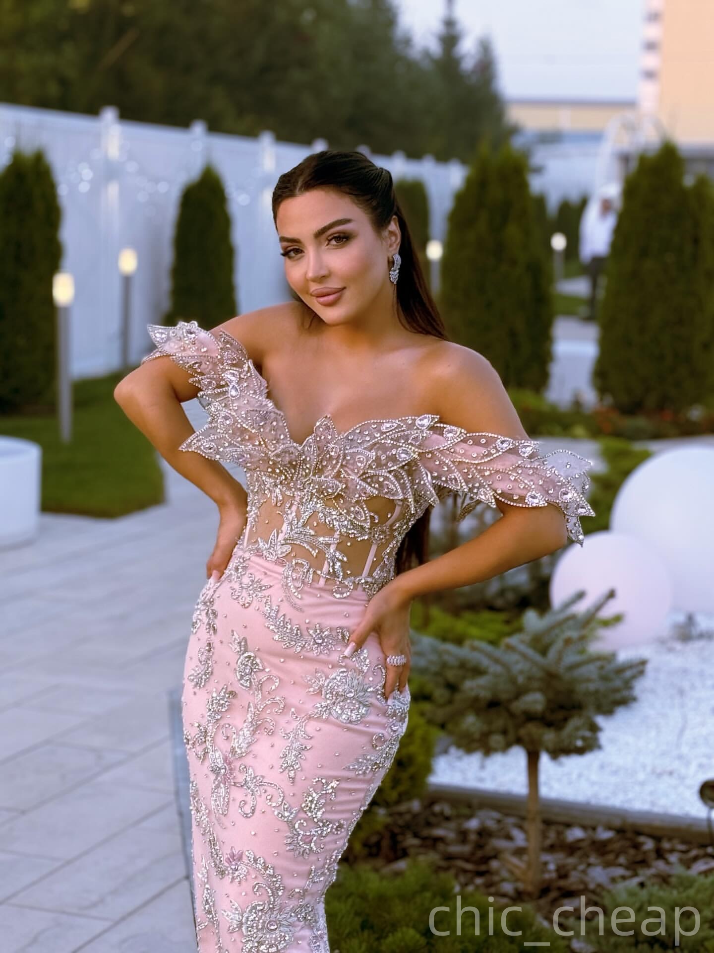 Pink Mermaid Prom Dresses 2025 Florals Crystals Sparkly Evening Formal Party Second Birthday Engagement Gowns Plus Size Dress For Special Occasions