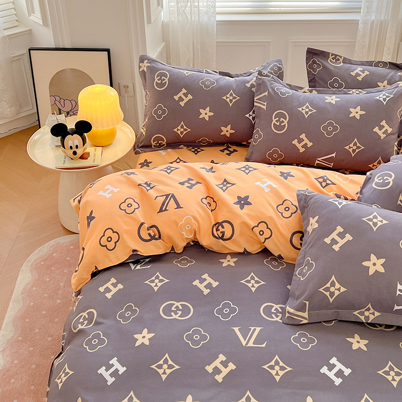 Simple Thickened Four-Piece Soft Skin-Friendly Pure Brushed Cotton Dormitory Three-Piece Set Bed Sheet Duvet Cover Bedding