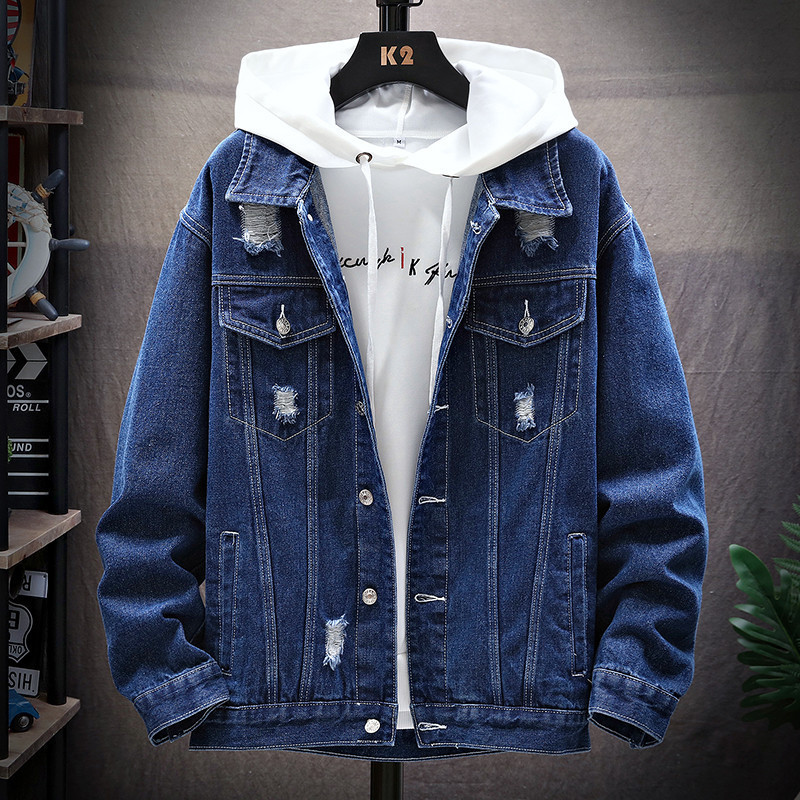 Jacket men Men's Color Block Gradient Denim Jacket 2025 Spring Trendy Long Sleeve Coat for Youth Casual Stylish Men's Outerwear
