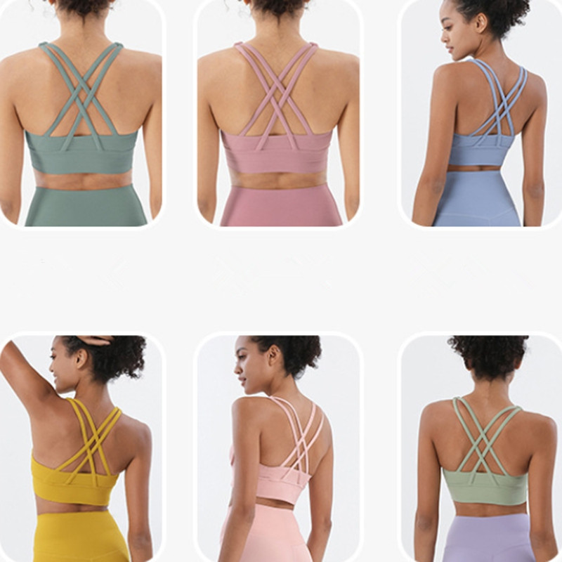 women's yoga double-sided brushed cross back sports bra, shock-absorbing and gathering yoga bra, fitness vest