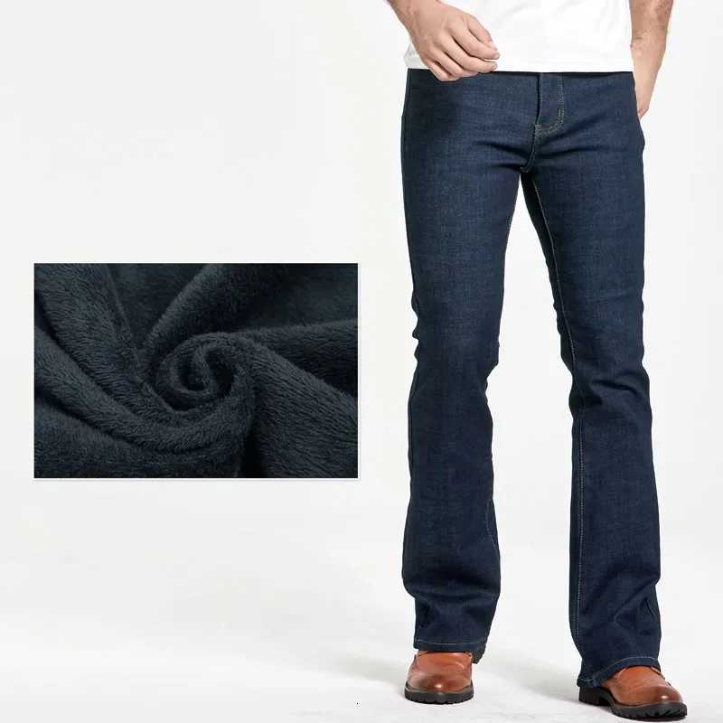 Mens Winter Stretch Denim Jeans Thicken Warm Pants Slim Slightly Flare Trousers Boot Cut Fit Polar Fleece JeansZ250917
