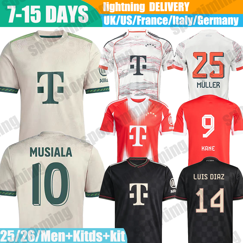 bayerns FC 24/25/26 Soccer Musiala #42 de Ligt #4 Gnabry #7 Coman #11 Musiala #10 Davies #19 2025 football Shirt Men Kids kit