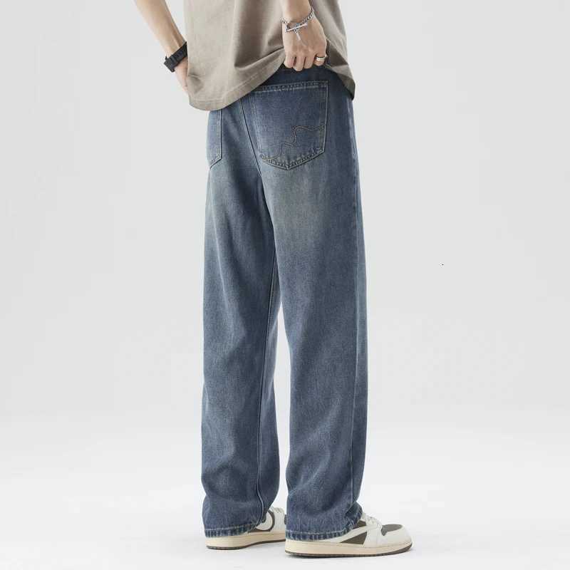 Mens High Street Casual Straight Lyocell Fabric Korean Fashion Denim Pants Baggy Simple Male Wide Trousers Mens summer pantsZ250917