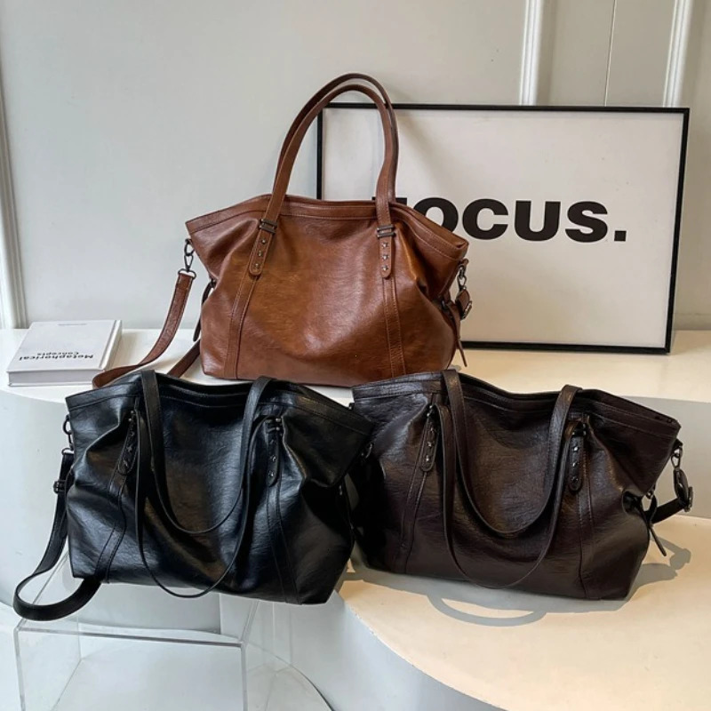 Large Sized Tote Bags For Women Soft PU Leather Pure Color Large Capacity Shopper Shoulder Crossbody Bag High Quality Handbags 250917