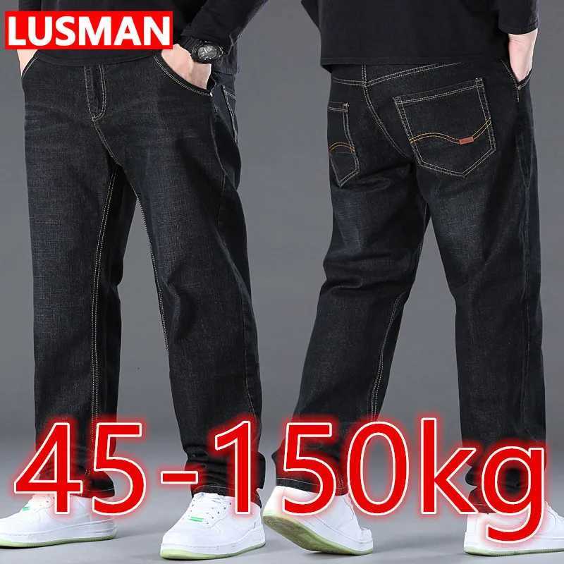 Mens Black Jeans Pants Big Size 48 50 Large Size Pants for 45150kg Jeans Hombre Wide Leg Jeans Pantalon Homme Baggy JeansZ250917