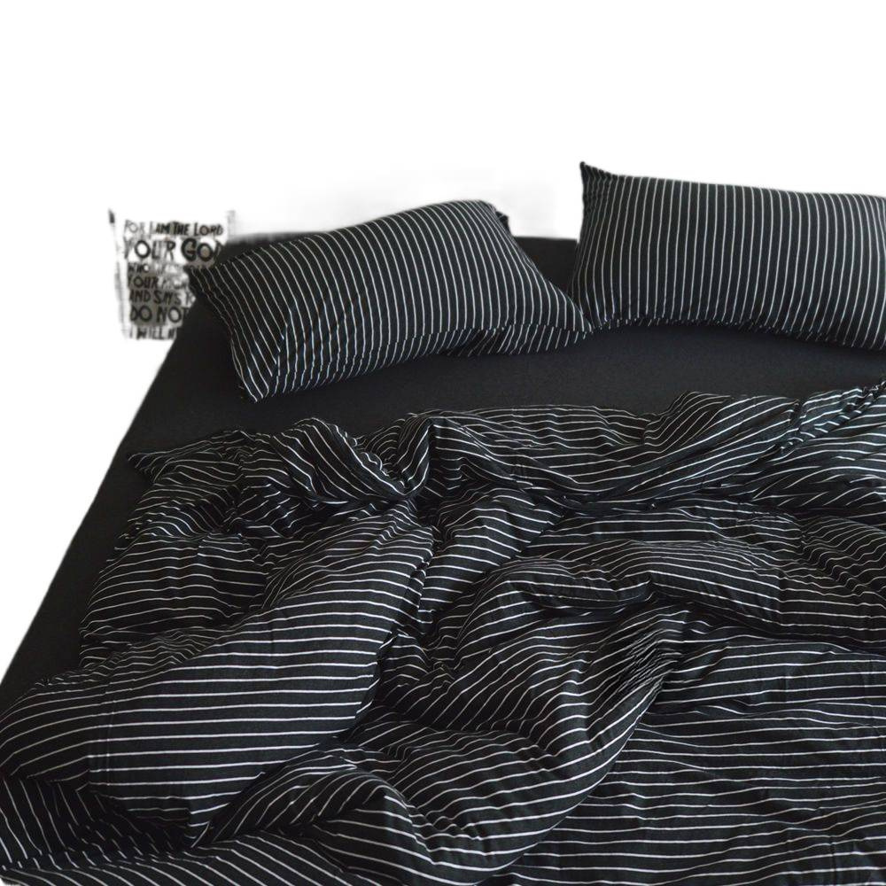 Japanese Ins Style Boys Black and White Striped Bedding Four-piece Set Quilt Cover Bed Sheet Student Dormitory Sanmin One W260302