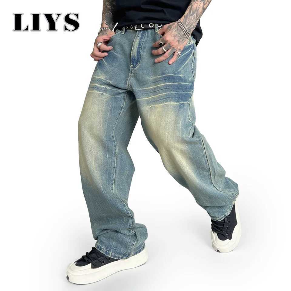 Autumn American Retro Vintage Blue Loose Jeans 2025 Street Trend Super Cool Denim Pants Daily Casual Baggy Straight Leg JeansZ250917