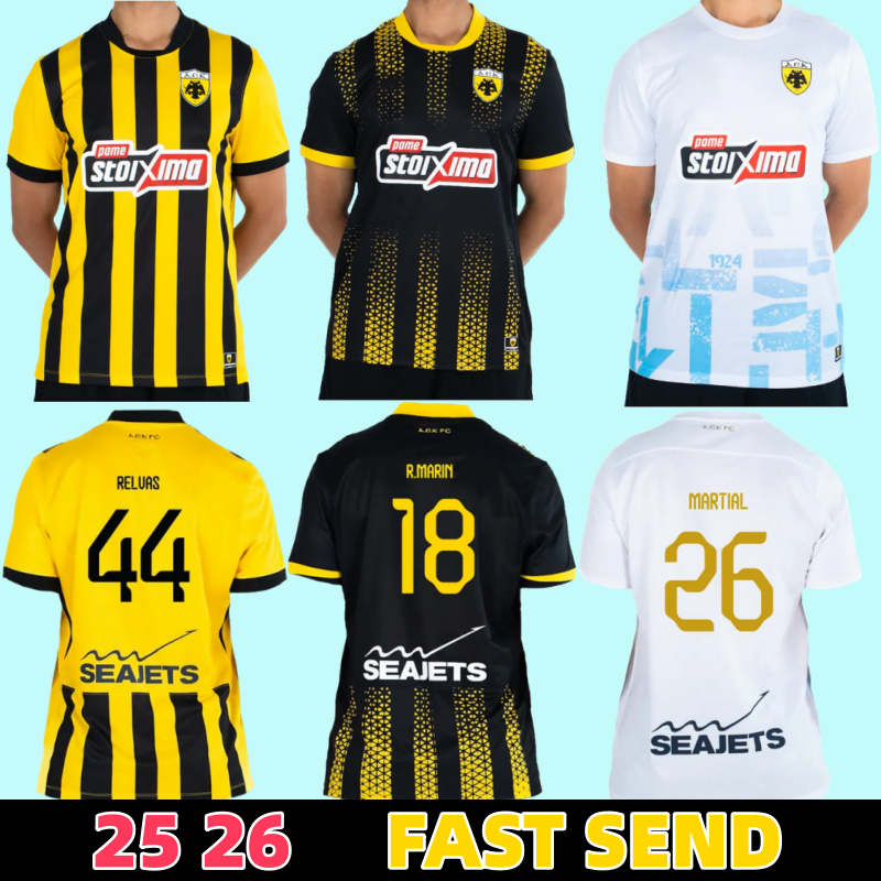 Fans Aek Athens 25 26 Football Jersey Araujo Kutesea 2025 2026 Shirt Luka Jovic Yellow Black Home Away Martial football shirt