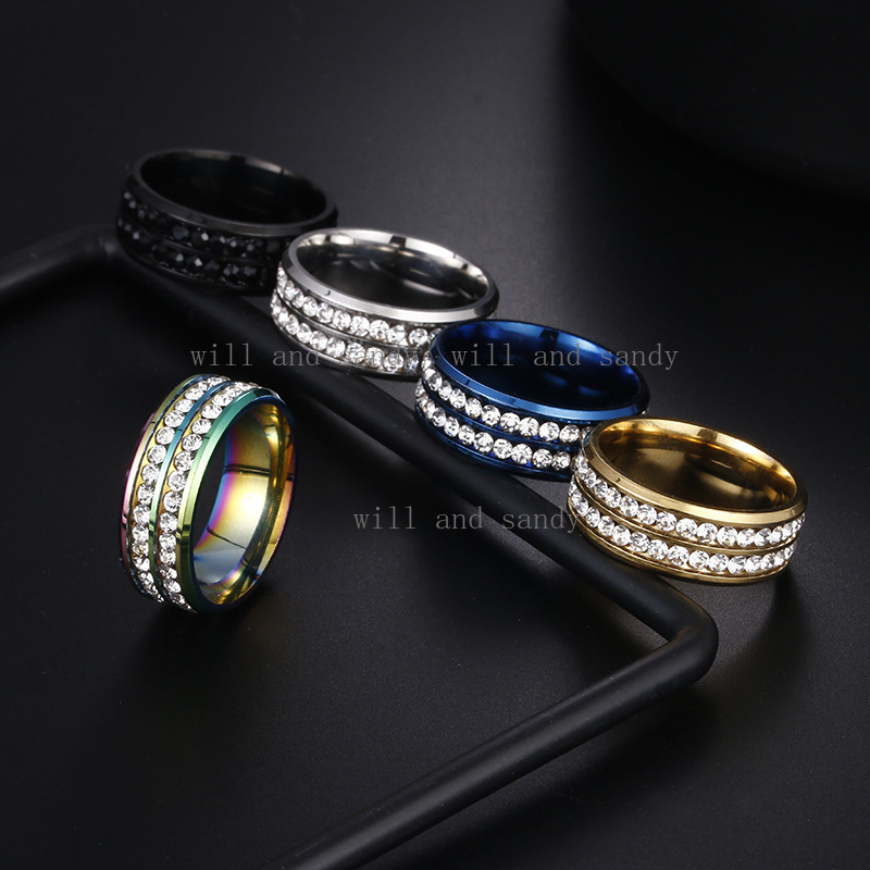 Cubic Zirconia CZ Promise Engagement Band 18K Gold Plated Unisex Gold Wedding Rings Stainless Steel Rings for Women Men Crystal Fine Jewelry Wife Birt