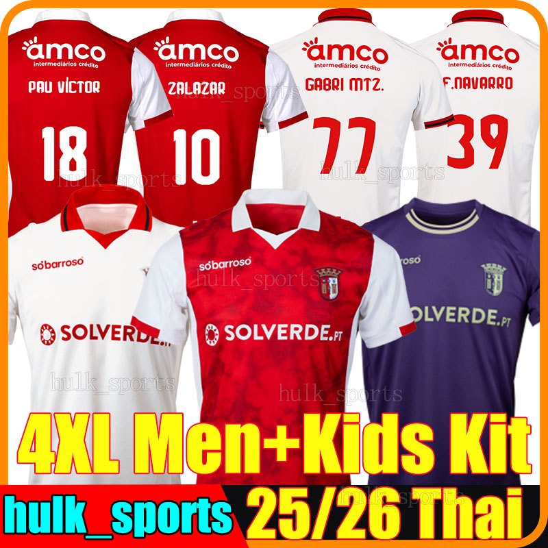 4XL 25/26 SC Braga ZALAZAR soccer jerseys PAU VICTOR PAU GABRI MTZ. EL OUAZZANI F.NAVARRO R.HORTA GORBY J.B. VITOR C. DIEGO VICTOR G. J.MARQUES men kids kits sets football shirts