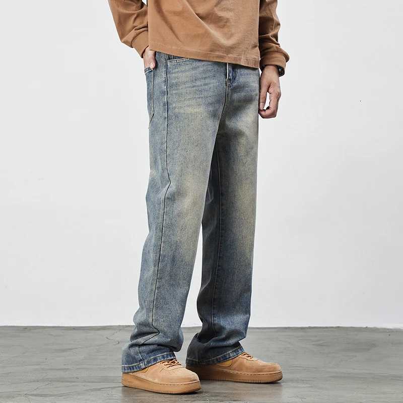 Merican Retro Washed Jeans Mens Loose Denim Trousers Street Hiphop Straight Wideleg Pants Y2k College Student Baggy PantsZ250917