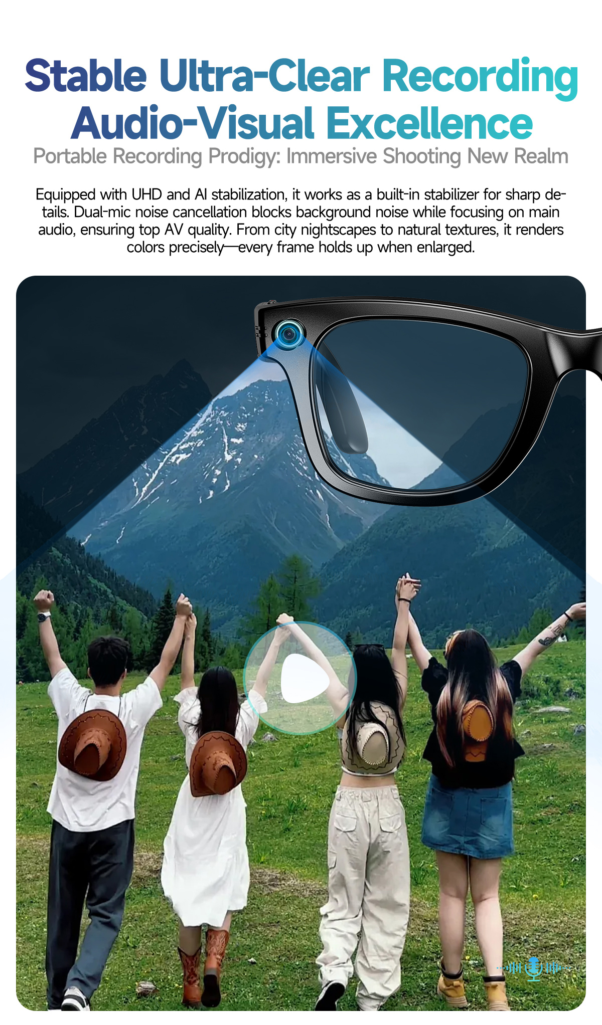 AI-Powered W610 Smart Eyewear: HD Camera & Active Noise Cancellation