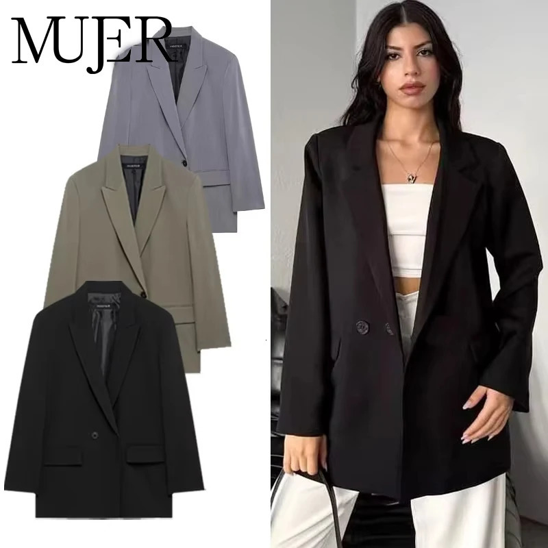MUJER Womens Tailoring Blazers Straight Office Blazer for Women in Outerwears Casual Woman Long Sleeve Lady Jackets 250917
