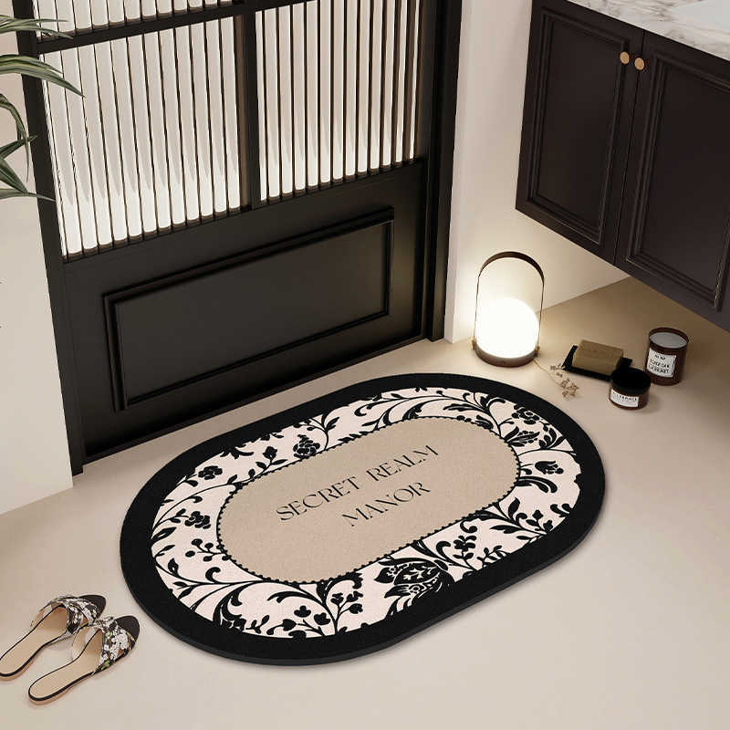 Bathroom Diatomaceous Earth Mat American Floral Style Water Absorbent QuickDry NonSlip Foot Mat Entrance Door Mat C250917