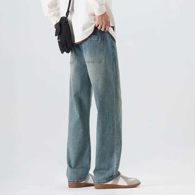 Highend Wash Trend Jeans for Men Fall and Winter Straight Loose Waist Drawstring Casual Pants for MenZ250917