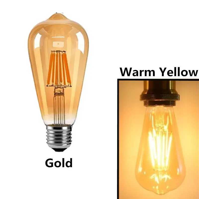6PCS LED ST64 2W 4W 6W 8W DC 220V 110V Dimmable Gold Filament Bulb E27 B22 Light Vintage Edison Lamp Retro Gold Glass Appearance C251115