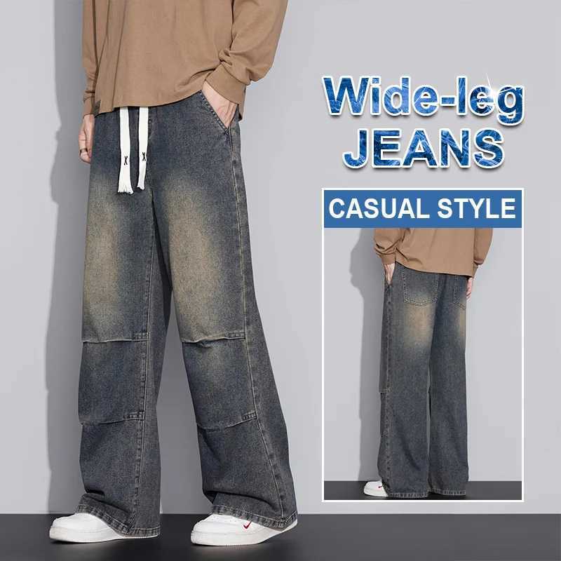 Mens Distressed Retro Style Loose Wide Leg Jeans 2025 Autumn Winter Trendy Fashion Tie Dye Denim Casual Pants Plus Size 4XLZ250917