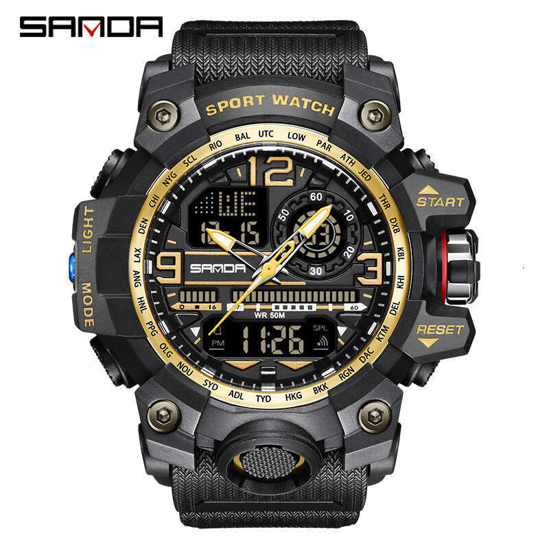 DHgargets Sanda New Fashion Trendy Men's Student Youth Electronic Watch Waterproof Multifunctional Wristwatch