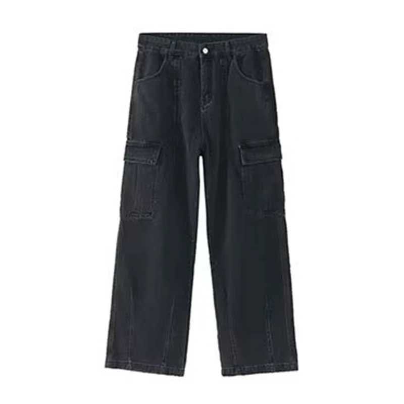 Men Baggy Oversize Cargo Jeans Male Wide Streetwear Hip Hop Pants Harajuku Fashion Straight Leg Black Blue Loose Denim PantsZ250917