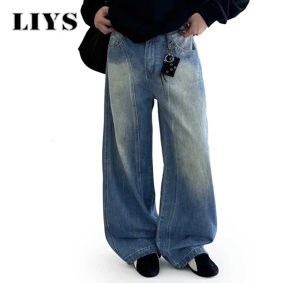 American Retro Personality Lightning Grain Loose Wide Leg Mens Jeans Autumn Winter Baggy Design Denim Pants Womens Street JeanZ250917