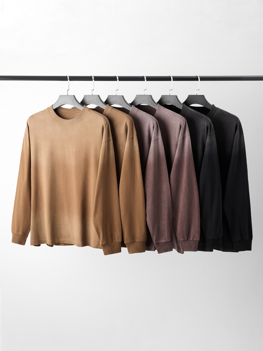 Men's American Retro 230g Cotton Vintage Washed Long-Sleeve T-Shirt - Autumn New Gradient Loose Top-22T
