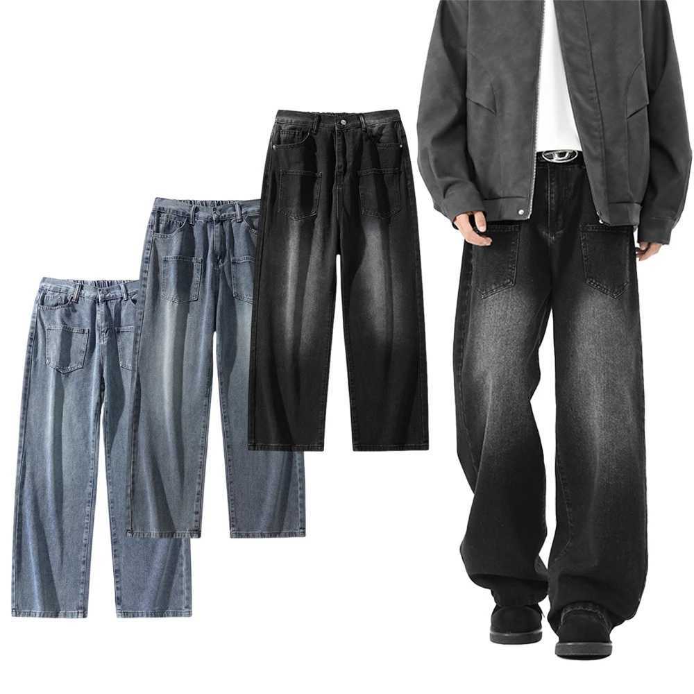 Wideleg retro washed denim pants for men a new style of fashionable loose wideleg straightleg pants for all four seasonsZ250917