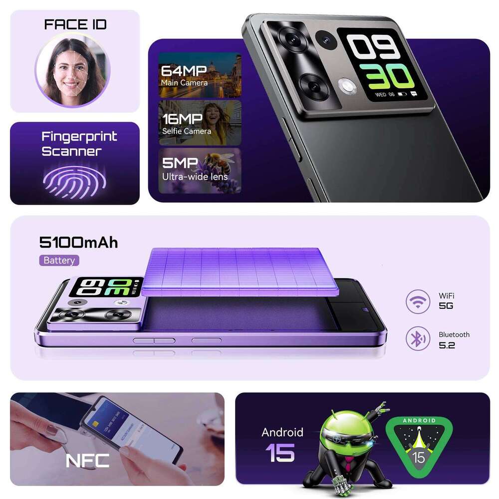 Smartphone Android 15 Cubot P90 6 88 Inch 120Hz Screen 24Gb Ram+256Gb Rom G100 Octa Core 2 2Ghz 64Mp 5100Mah Nfc 4G Phone - view 7