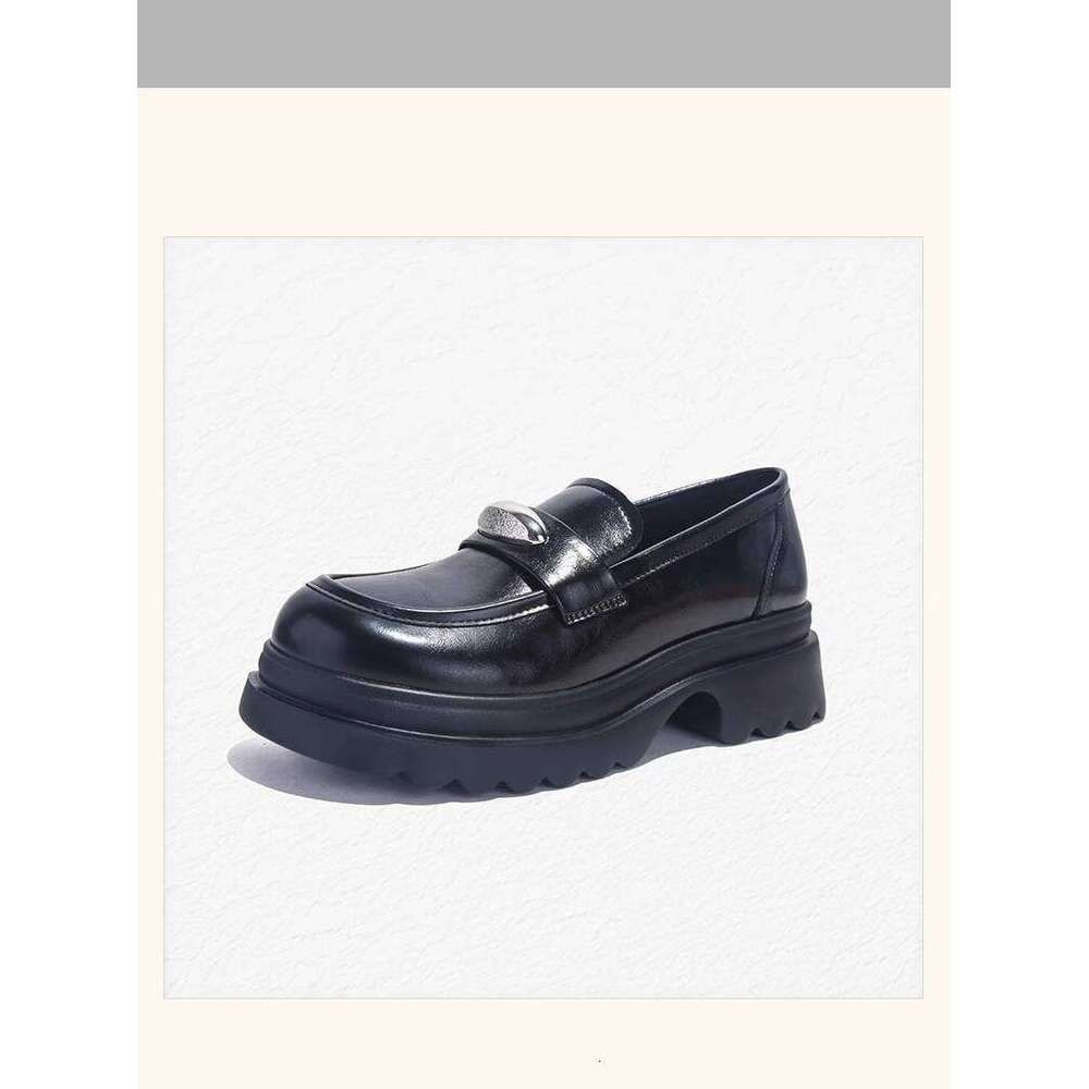 Jifffly Women's Single 2025 New Summer Versatile British Style Slip-On Black Leather Shoes Thick Loafers