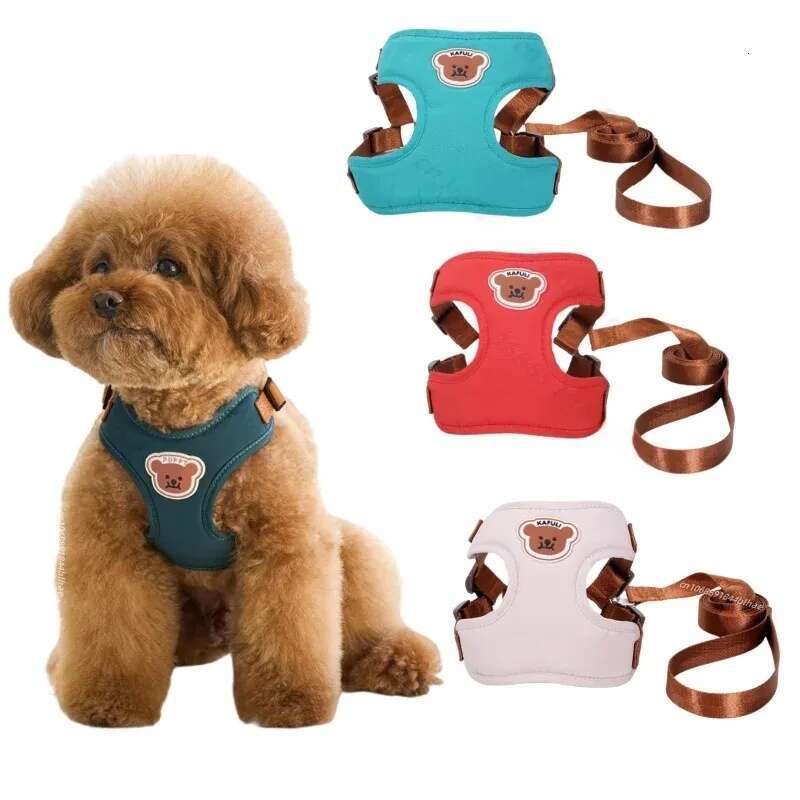 Cute Bear Pet Leash Set Vest Strap Adjustable Breathable Harness for Puppy Cat Dog