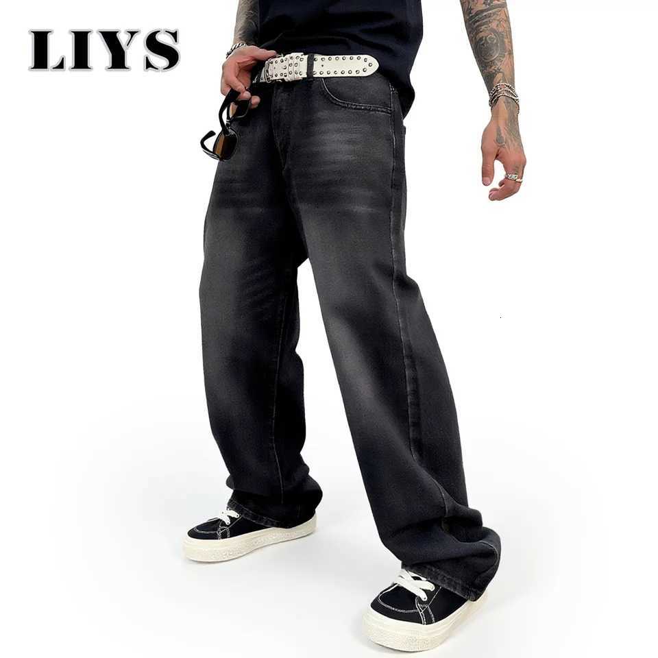 Autumn Mens American Vintage Washed Loose Wide Leg Jeans Black Pants New Fashion Casual Trendy Solid Color Denim Trousers MaleZ250917
