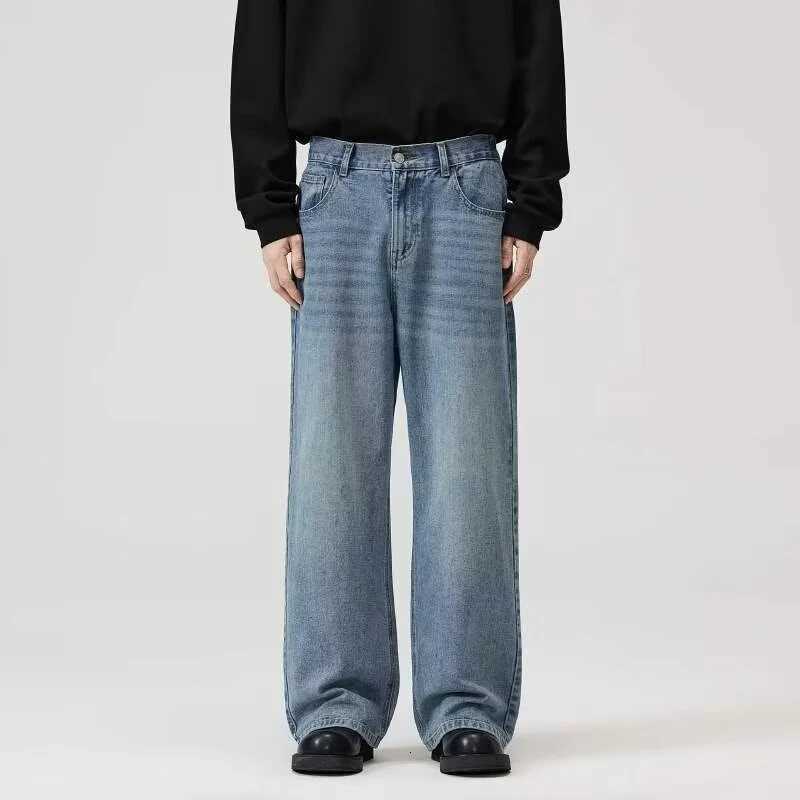 New Men Vintage Wash Jeans Male Fashion Baggy Straight Wide Leg Casual Denim Trousers Popular Brand High Street Long PantsZ250917
