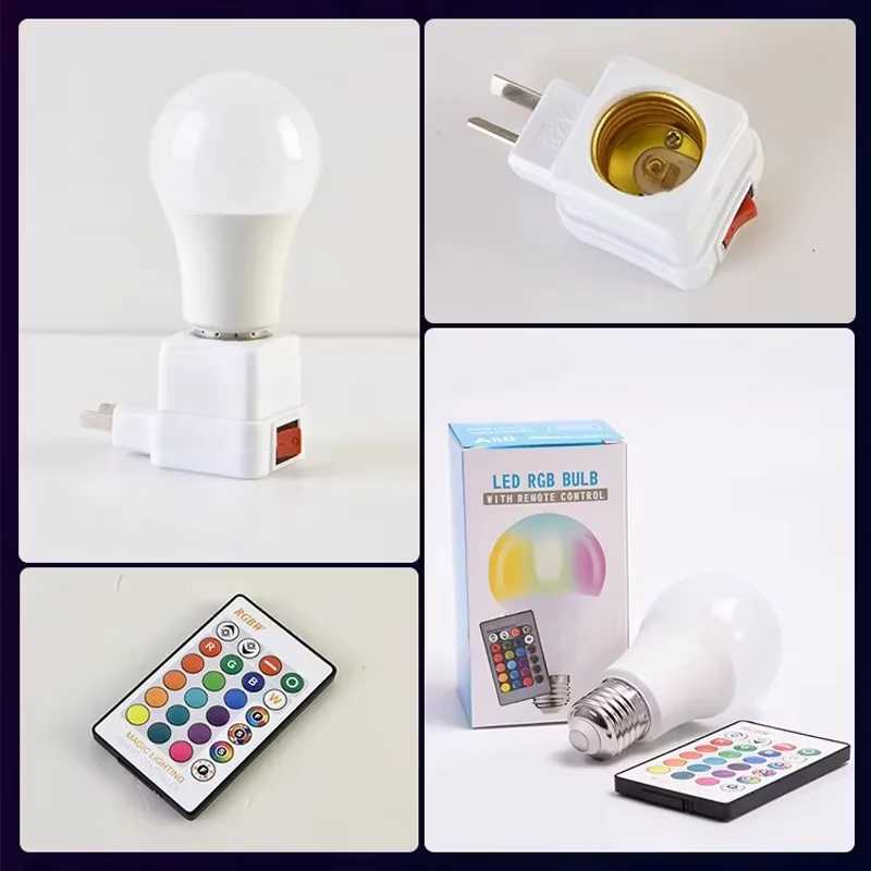 E27 RGB LED Bulbs With Light Switch 220V RGB 5W30W Remote Control Colorful Spotlights For Home Living Room Decorative Lamp C250917