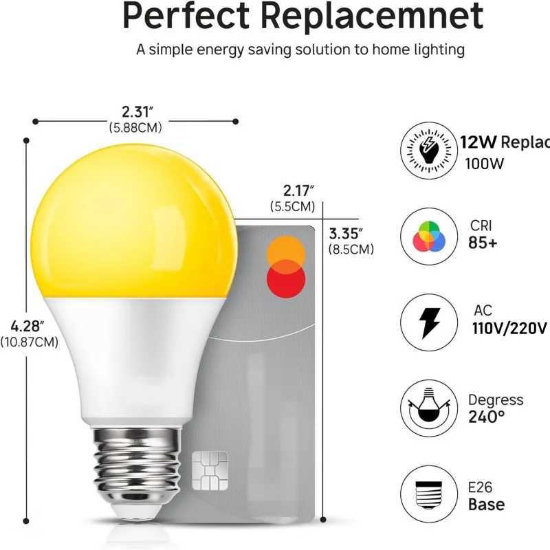 2pcs LED Sleep Amber Light Bulbs A19 12W 1800K Led Bulb Lamp Amber Soft Light Bulbs Warm Light for BedroomBaby Nursery C250917