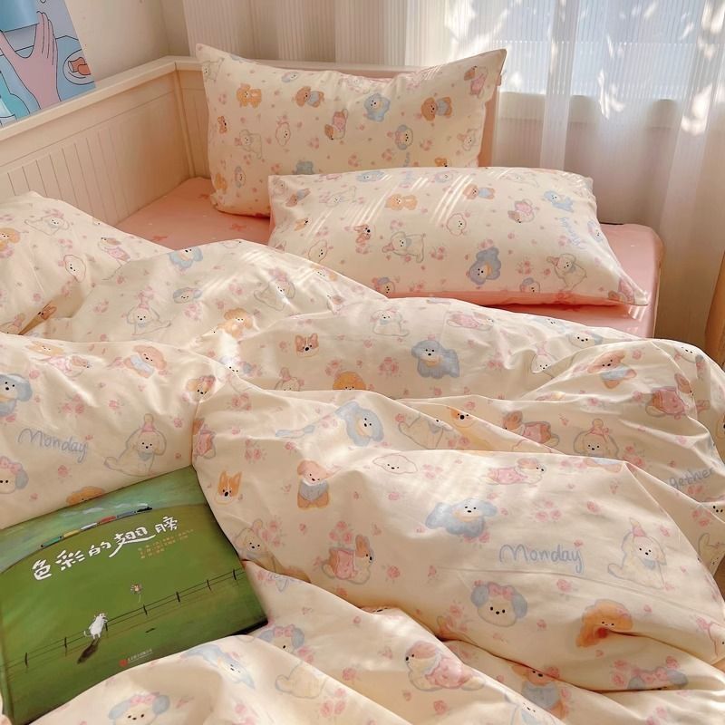 Japanese Style INS Wind Men's Black and White Striped Bedding Four-Piece Quilt Cover Bed Sheet Student Dormitory Three-Piece Set