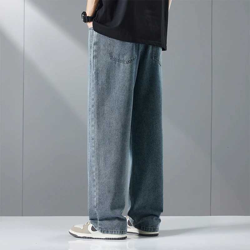 Streetwear Fashion Baggy Jeans Men Vintage Washed Straight Elastic Waist Wideleg Pants Youth Trendy Y2k Casual Denim TrousersZ250917