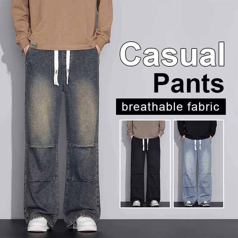 Mens Distressed Retro Style Loose Wide Leg Jeans 2025 Autumn Winter Trendy Fashion Tie Dye Denim Casual Pants Plus Size 4XLZ250917