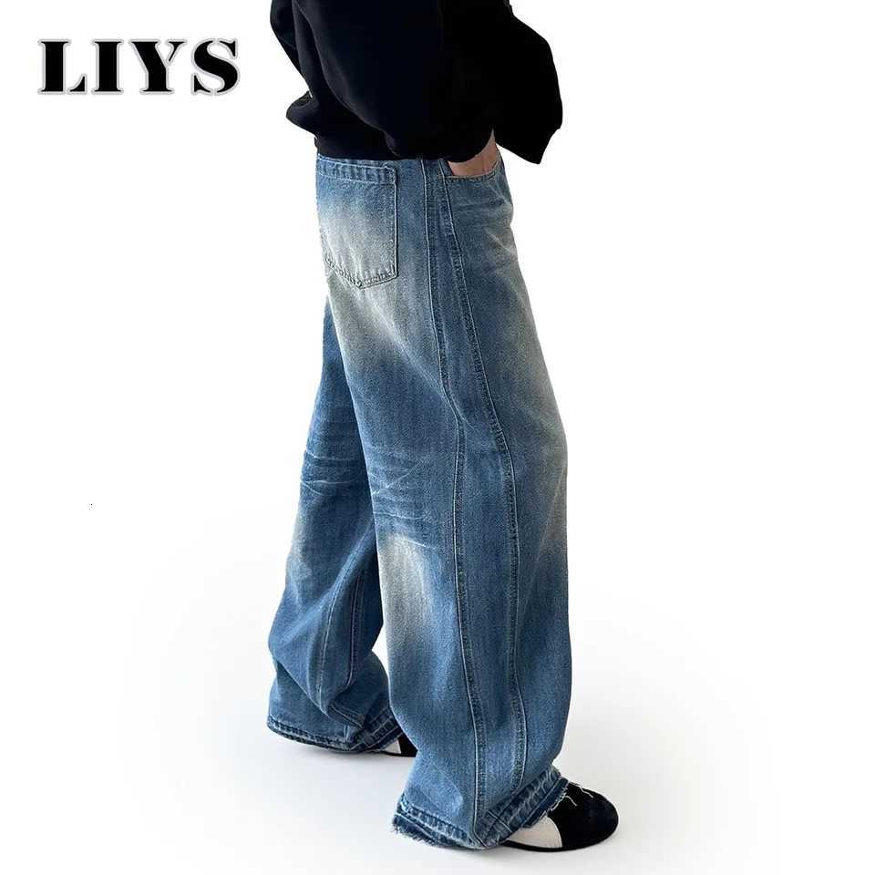 American Retro Personality Lightning Grain Loose Wide Leg Mens Jeans Autumn Winter Baggy Design Denim Pants Womens Street JeanZ250917