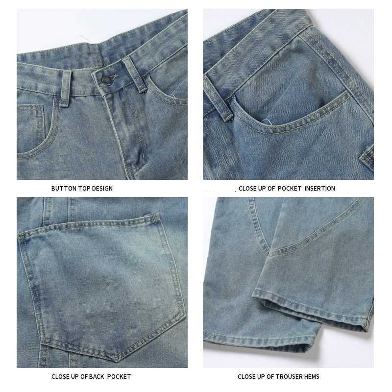 New Washed Jeans Street Trousers Male Denim Pants Solid Color Wide Leg Pant Button Casual Streetwear Hip Hop Oversized versionZ250917