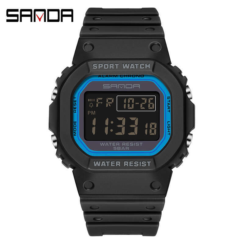 DHgargets Sanda Square Single Display Electronic Watch Multifunctional Alarm Clock Luminous Outdoor Sports Waterproof Student Wristwatch