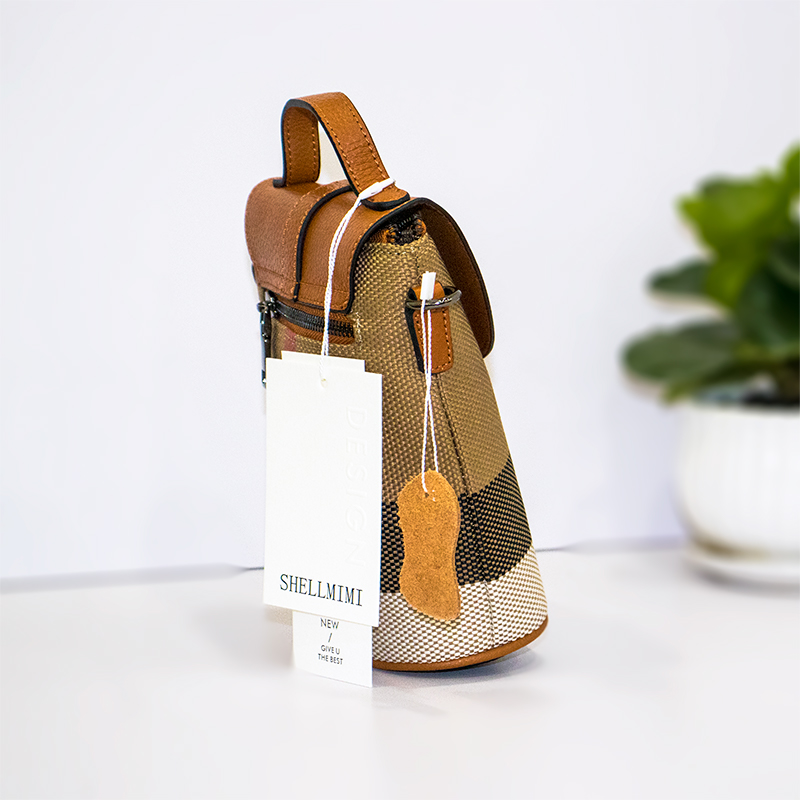 Shellmi High grade leather mobile phone bag single shoulder crossbody bag new women's bag contrasting checkered canvas fashionable and versatile 