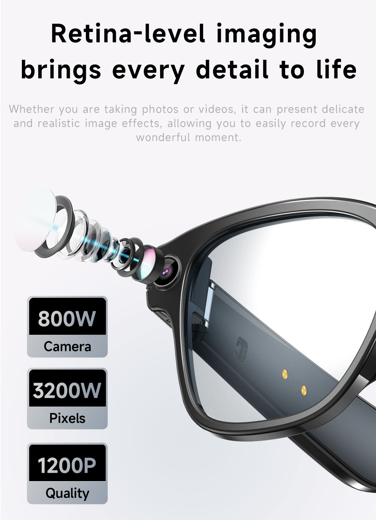 Smart Camera Glasses for Photos Audio Videos | 8MP HD Recording, 7H Battery, Lightweight AI Glasses for Men and Women 4G Memory Card-Anti-Blue Lights 