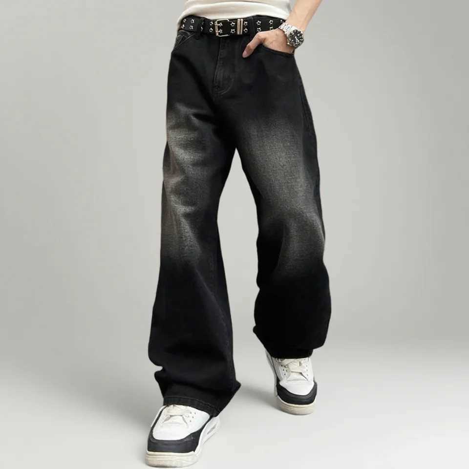 Mens Street Skeleton Pattern Straight Jeans Baggy Pants Loose Wide Leg Mens Casual Denim Clothes Personality HipHop Man PantZ250917